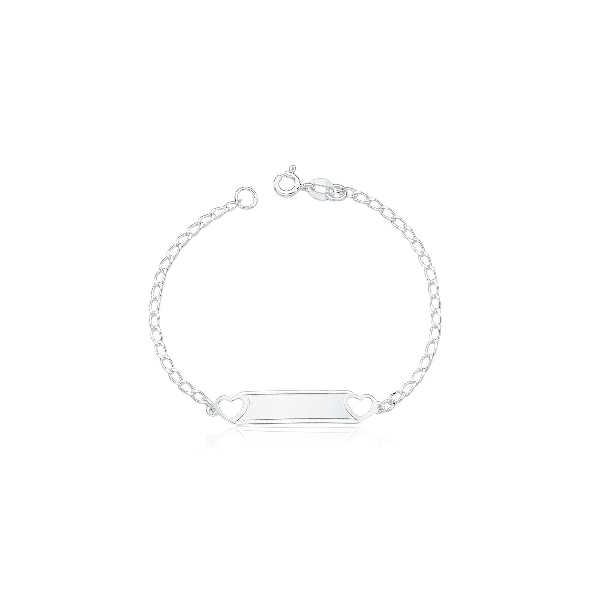 Pulseira Infantil Chapinha Coração Duplo Vazado 1,6gr gravação opcional