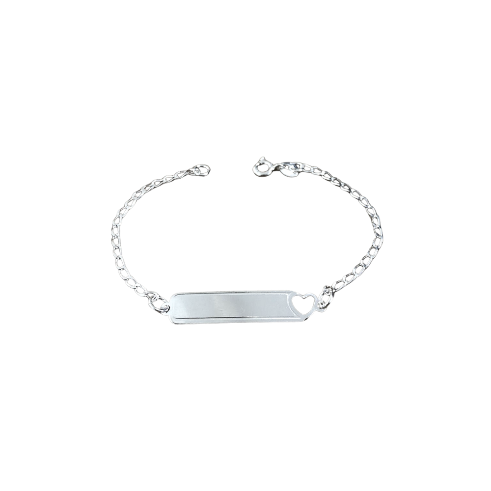 Pulseira Infantil Chapinha Coração 1,7gr gravação opcional