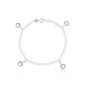 Pulseira Infantil 4 Pingentes Zircônia Rosa 1,4gr