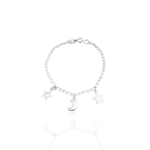 Pulseira Infantil com Pingente Estrelas e Lua 1,7gr